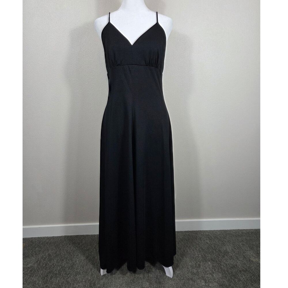 Vintage Alison Ayres Elegant Black Spaghetti Strap Maxi Dress Size Junior 12